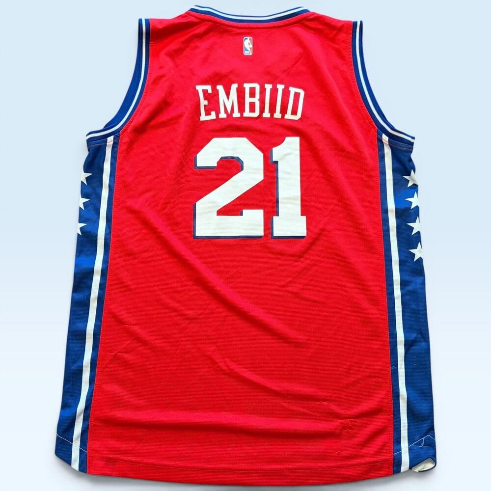 Philadelphia 76ers Jersey Youth XL Red NBA Basketball Joel Embiid 21 Fanatics